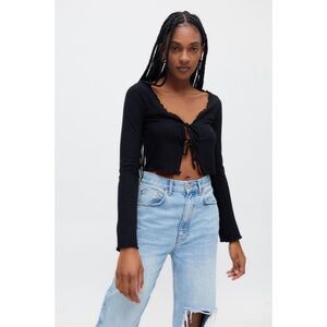 urban outfitters nwt cropped flyaway tie front black cardigan
